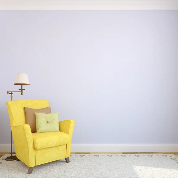 Interior moderno com poltrona amarela — Fotografia de Stock