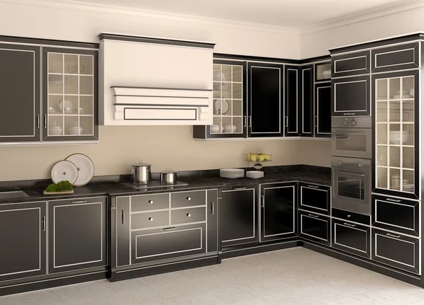 Modern black kitchtn. — Zdjęcie stockowe