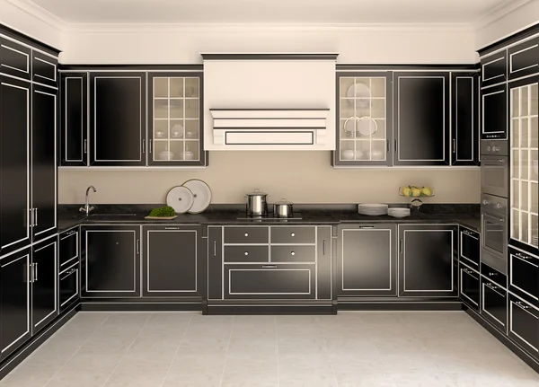 Modern black kitchen. — Stock Photo, Image