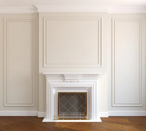 Interior of white room with fireplace — Stockfoto