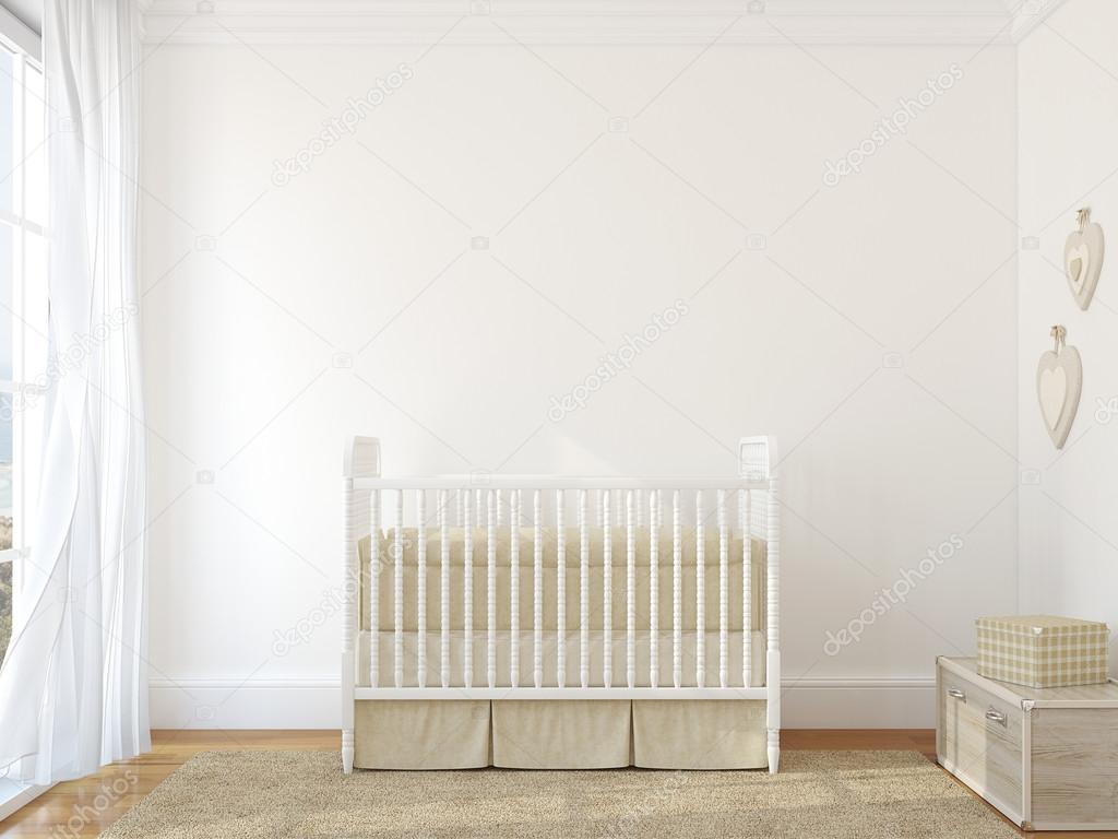 Interior of nursery with vintage crib