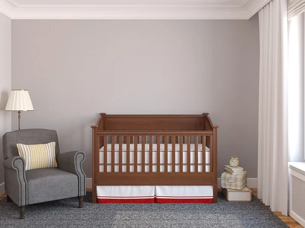 Interior of nursery with crib — Stock Photo, Image