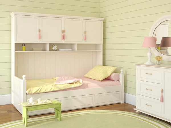 Slaapkamer interieur voor meisje. — Stockfoto