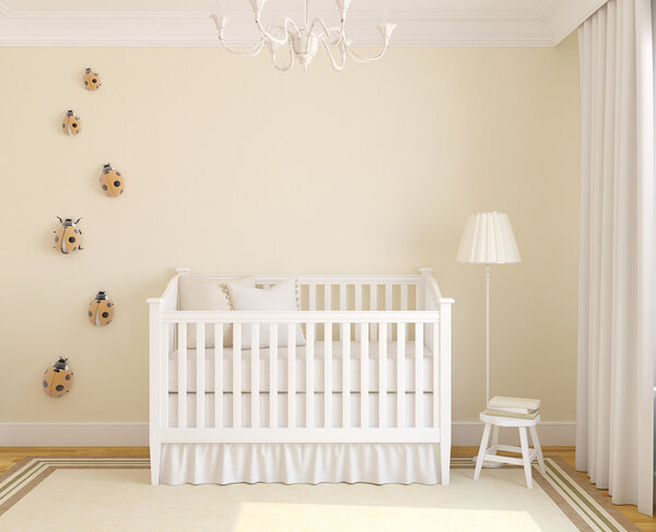 Iinterior of nursery with crib.