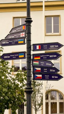 Şehirlerin ve uzaklıkların yazılı olduğu sokak işareti