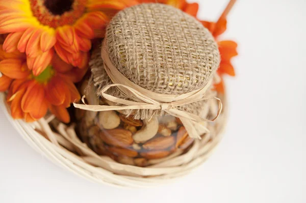 Gift basket with flowers — Stock Photo, Image