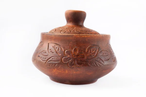 Beautiful old pot of clay with patterns — Stock Photo, Image