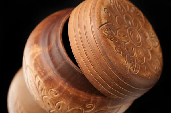 Beautiful old pot of clay with patterns — Stock Photo, Image