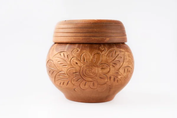 Beautiful old pot of clay with patterns — Stock Photo, Image