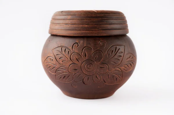 Beautiful old pot of clay with patterns — Stock Photo, Image