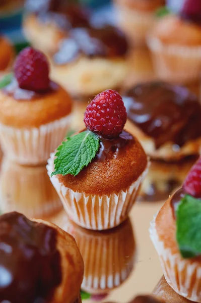 Magdalenas con frambuesas y menta — Foto de Stock