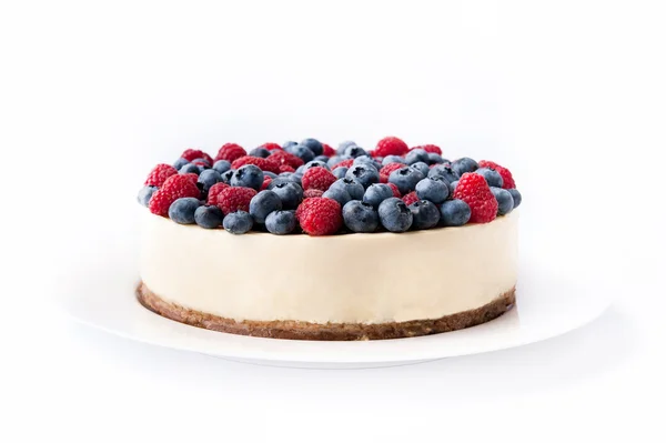 Cheesecake with raspberries and blueberries Stock Photo