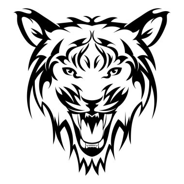 Güzel kaplan dövme. Kaplan'ın kafa bir tasarım öğesi izole arka plan olarak vektör