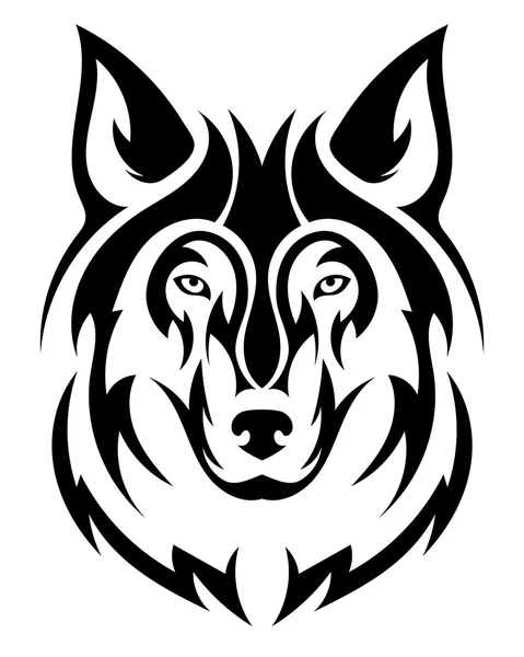 Piękny tatuaż wilka.Głowa wilka wektora jako element projektu na odizolowanym tle — Wektor stockowy