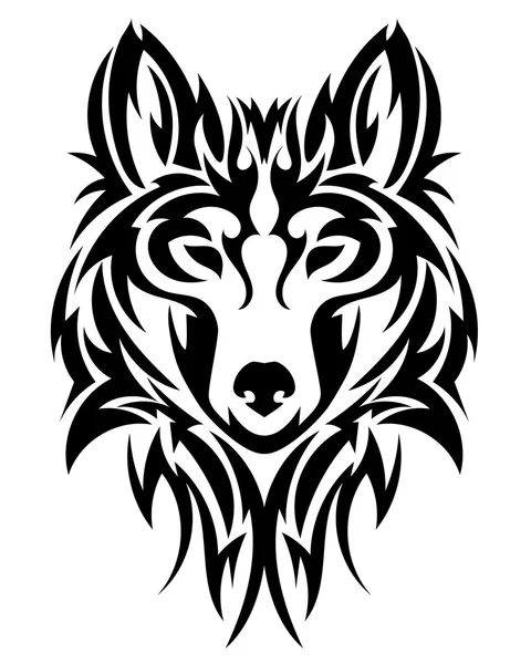 아름다운 늑대 문신 . 반사기 늑대의 머리는 디자인 요소로 외진 배경에 — 스톡 벡터