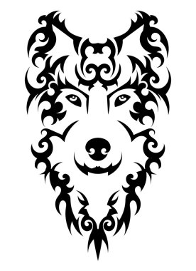 Güzel kurt dövme. Bir tasarım öğesi izole arka plan olarak kurt kafası vektör