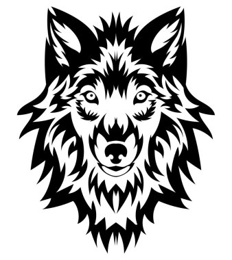 Güzel bir kurt dövmesi. Vector Wolf 'un kafası izole edilmiş bir arka planda tasarım elementi.