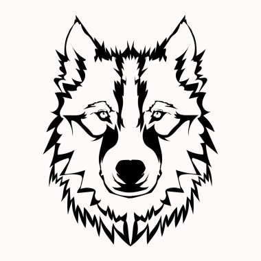 Kurt yüzü siyah beyaz dövme vektör çizim