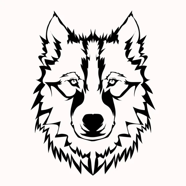 Ilustración vectorial de cara de lobo tatuaje en blanco y negro — Archivo Imágenes Vectoriales