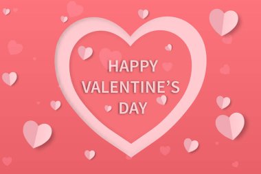 Kağıt kesiği kalp sembollü gerçekçi bir Sevgililer Günü. Romantik alıntı kartpostal, kart, davetiye, afiş şablon tasarım vektörü