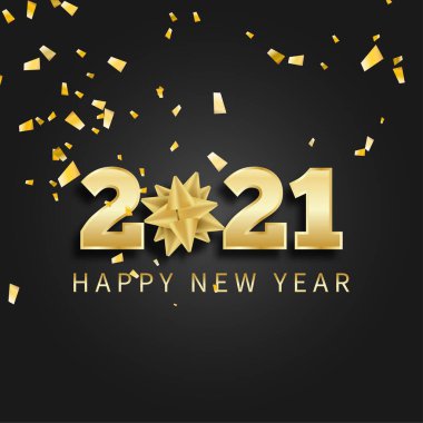 Gerçekçi modern mutlu yeni yıl 2021 'de siyah arkaplan tasarım vektörü illüstrasyonu ile altın stil konsepti