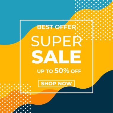Satış afişi şablonu tasarımı. Super Selale, vektör illüstrasyonunda en iyi fiyat web ve sosyal medya pazarlaması için özel teklif
