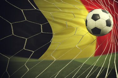 Belçika bayrağı ve futbol topu, futbol hedefi net, vintage colo