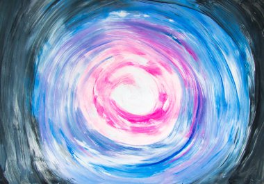 Girdap çiziyorum. Suluboya renkli arka plan. Su birikintisi Galaksi arkaplanı