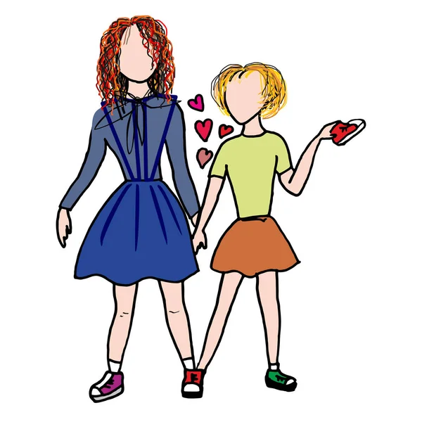 Anne kız el ele tutuşup aynı ayakkabıyı giyiyorlar..