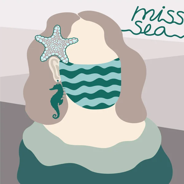 Denizi özlemiş, maskeli bir kadının düz bir temsili. İzolasyon. Seyahat imkânı yok. Zihninde deniz var. Bej ve yeşil kompozisyon