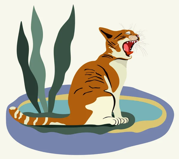 Vektorillustration Einer Roten Katze Mit Geöffnetem Maul Die Der Nähe Stockvektor