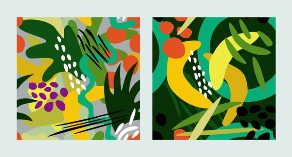İki renksiz, soyut tropikal desenlerin vektör koleksiyonu.