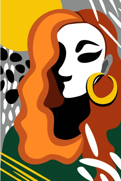 Brillante Retrato Abstracto Mujer Triste Con Pelo Rojo Con Arete — Vector de stock