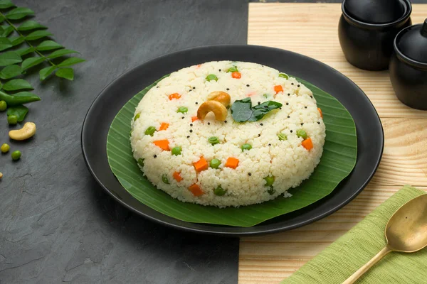 Upma Aus Samolina Oder Rava Upma Dem Berühmtesten Südindischen Frühstücksprodukt — Stockfoto