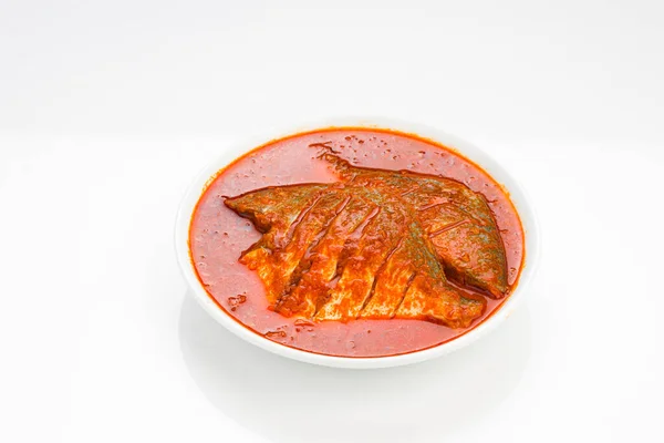 Fehér Pomfret Masala Curry Dél Indiai Stílusban Sűrű Vörös Mártással — Stock Fotó