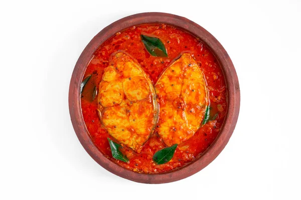 Fischcurry Traditionelles Indisches Fischcurry Kerala Special Einer Weißen Schüssel Mit — Stockfoto