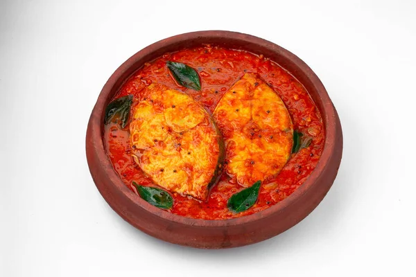 Curry Peixe Tradicional Caril Peixe Indiano Kerala Especial Dispostos Uma — Fotografia de Stock