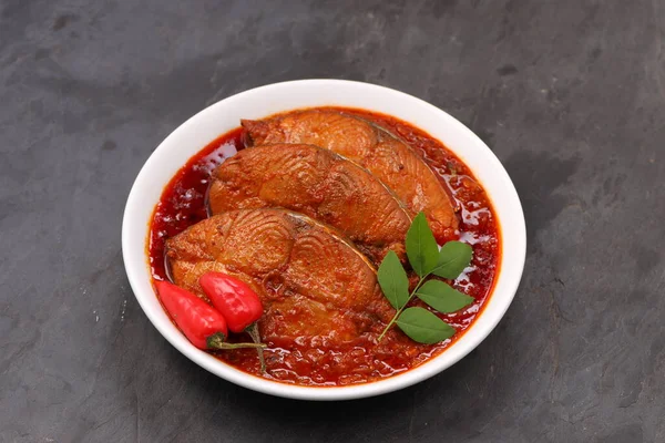 Curry Poisson Seer Curry Poisson Indien Traditionnel Disposé Dans Bol — Photo