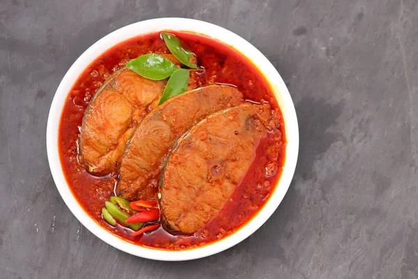 Veggente Curry Pesce Tradizionale Curry Pesce Indiano Disposto Una Ciotola — Foto Stock