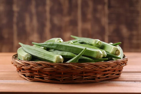 Doigt Okra Lady Légumes Verts Frais Bhindi Disposés Dans Panier — Photo