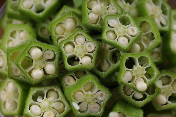 Doigt Okra Lady Légumes Verts Frais Bhindi Disposés Sur Une — Photo