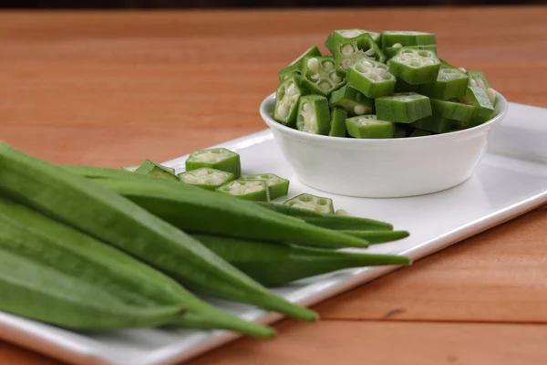 Doigt Okra Lady Légumes Verts Frais Bhindi Disposés Sur Une — Photo