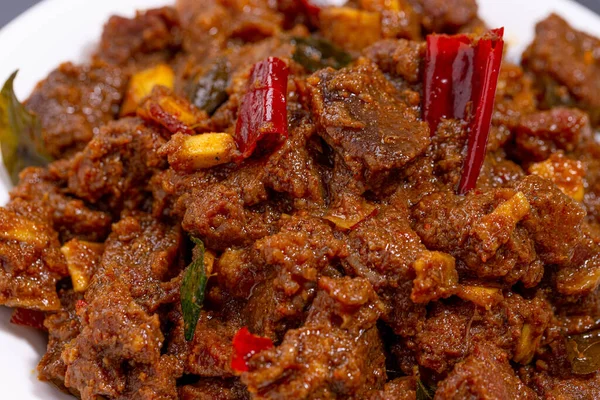 Beef Roast Pothu Ulartheyadu Kerala Special Dish Arranged Awhite Ceramic — Stock Photo, Image