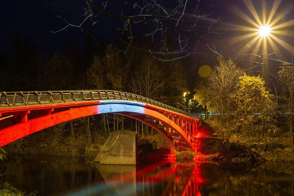 Beleuchtete Brücke Über Den Fluss Ogre Lettland — Stockfoto