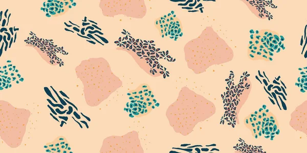 Pembe, yeşil ve turuncu elementlerle kusursuz soyut desen