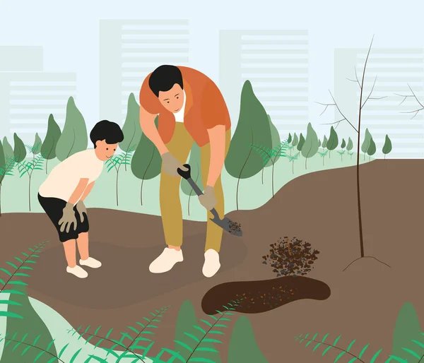 father and son plant trees