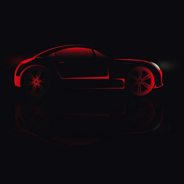 Siyah arka planda parlak kırmızı bir arabanın silüeti.