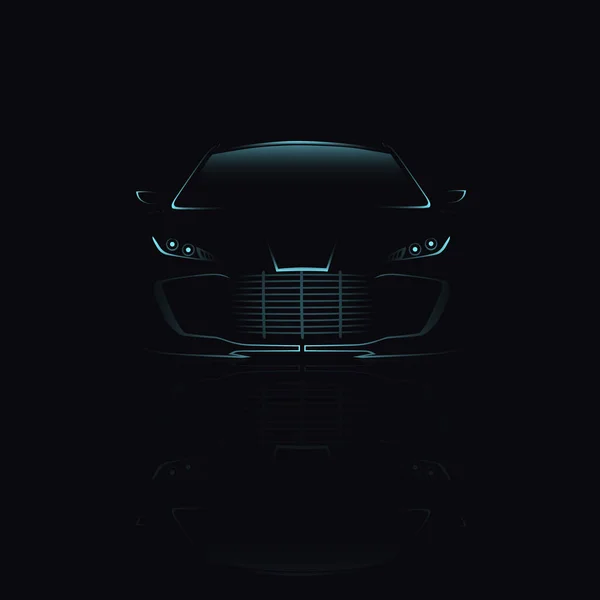 silhouette of a car in blue tones on a black background