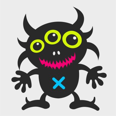 Üç gözlü canavar. Tuhaf, sevimli bir canavar. Düz çizgi film karakteri tasarımı. EPS-10.