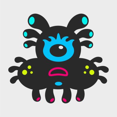 Renkli denizanası canavarı. Komik ve sevimli bir canavar. Düz çizgi film karakteri tasarımı. EPS-10.